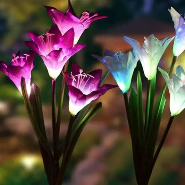 Alt view image 2 of 3 - Solar Lily Flower Garden Lights - Purple - Pack of 1 each Stem comes with 4 Lights
