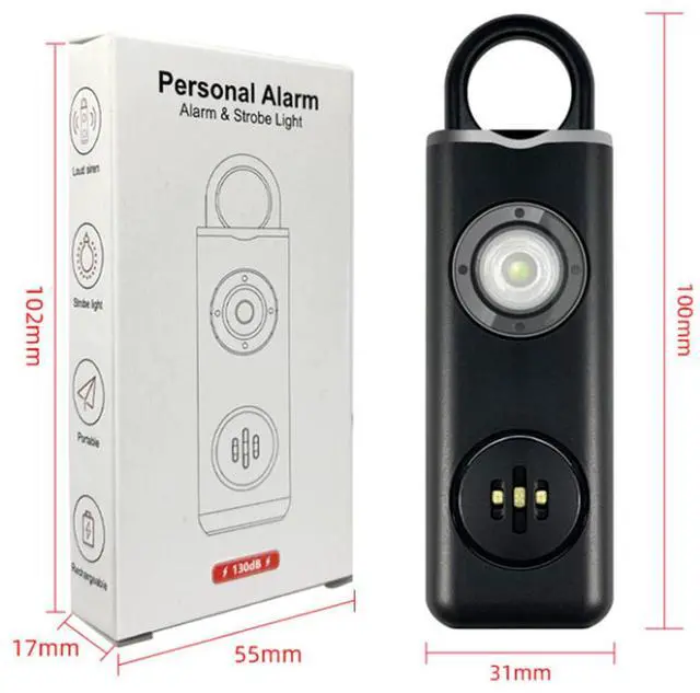 Alt view image 2 of 4 - Personal Safety Alarm Rechargeable with Flashlight - 2pack - 1x Black, 1x White