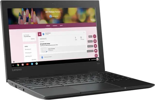 Alt view image 3 of 3 - Lenovo Chromebook 100e 11.6" 4GB 32GB eMMC Celeron N3350 1.1GHz ChromeOS, Black