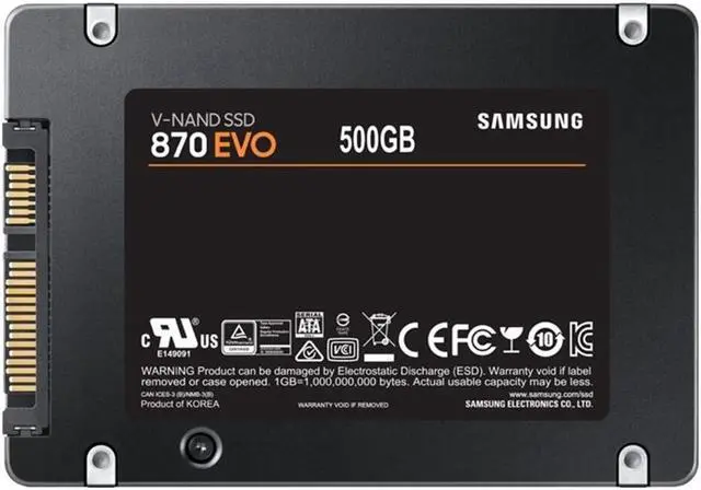 Alt view image 11 of 20 - Samsung 870 EVO MZ-77E500E 500 GB Solid State Drive - 2.5" Internal - SATA (SATA/600) - Desktop PC, Notebook, Storage System Device Supported - 560 MB/s Maximum Read Transfer Rate - 256-bit Encry