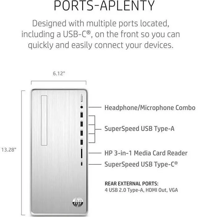 Alt view image 5 of 5 - HP Pavilion Desktop,AMD Ryzen 5 5600G,32 GB RAM,2 TB PCIe SSD+ 2 TB HDD,Windows 11 Pro
