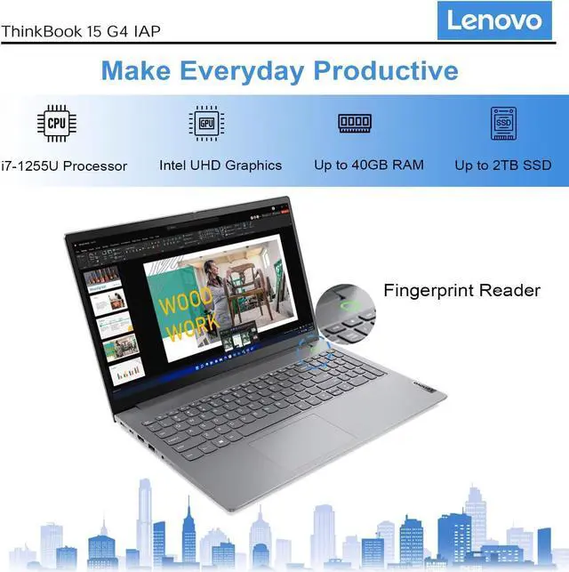 Alt view image 2 of 5 - Lenovo ThinkBook 15 Gen4 Business Laptop,15.6" FHD Display,Intel Core i7-1255U Processor,Fingerprint Reader,40 GB RAM,1 TB SSD,Win 11 Pro,Grey