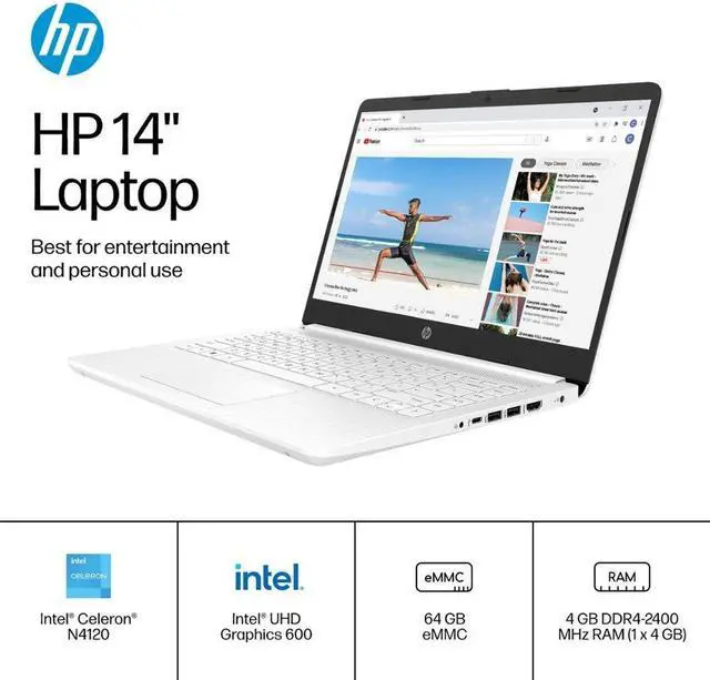 Alt view image 2 of 5 - HP Stream 14" HD Laptop, Intel Celeron N4120 Processor, 4GB RAM,64GB eMMC,Windows 11 S Mode,Snowflake White