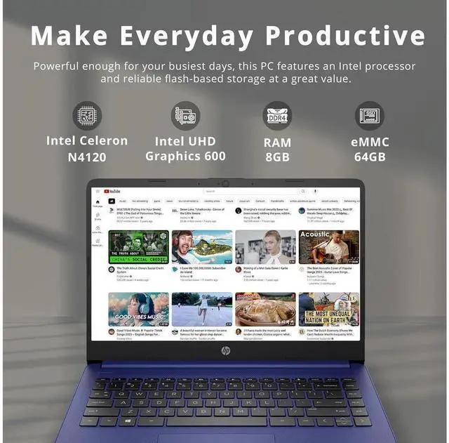 Alt view image 2 of 7 - HP 14 Series 14" Laptop - Intel Celeron N4020 - 8GB RAM - 128GB eMMC - Windows 11 in S mode - Indigo Blue