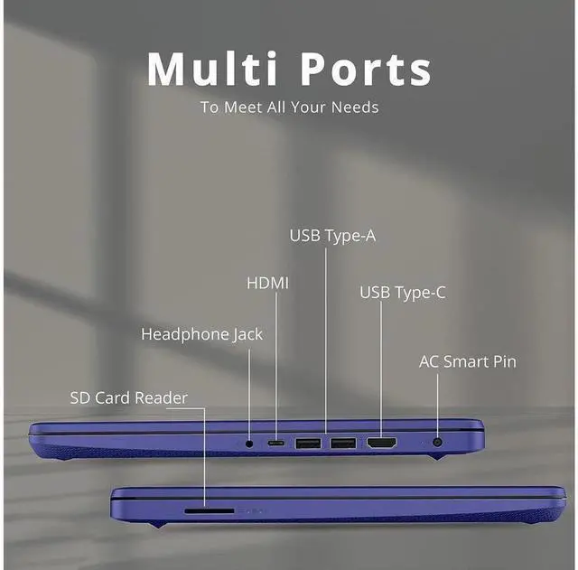 Alt view image 7 of 7 - HP 14 Series 14" Laptop - Intel Celeron N4020 - 8GB RAM - 128GB eMMC - Windows 11 in S mode - Indigo Blue