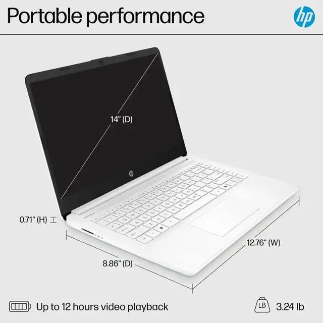 Alt view image 4 of 4 - HP 14" Laptop - Intel Celeron N4500 - 4GB RAM,64GB eMMC - Win 11 Home - White