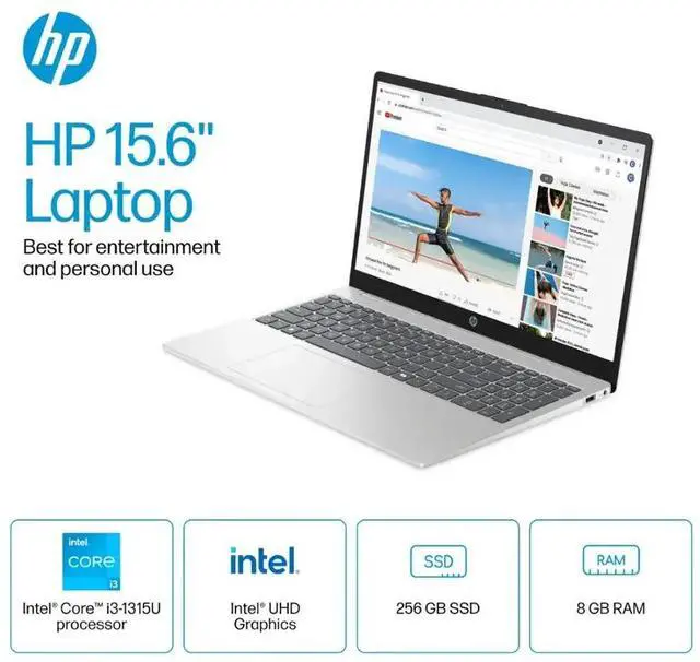 Alt view image 2 of 5 - HP 15.6 HD Touchscreen Laptop - Intel core i3-1315U - Intel UHD Graphics - 16GB RAM,512GB PCIe SSD - Windows 11 Home - Silver