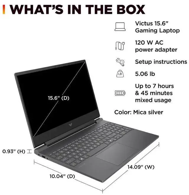 Alt view image 4 of 5 - HP Victus Gaming Laptop - 15.6" FHD 144Hz Display - AMD Ryzen 7 7445HS - NVIDIA GeForce RTX 4050 - 16 GB RAM,512 GB PCIe SSD - Win 11 Pro