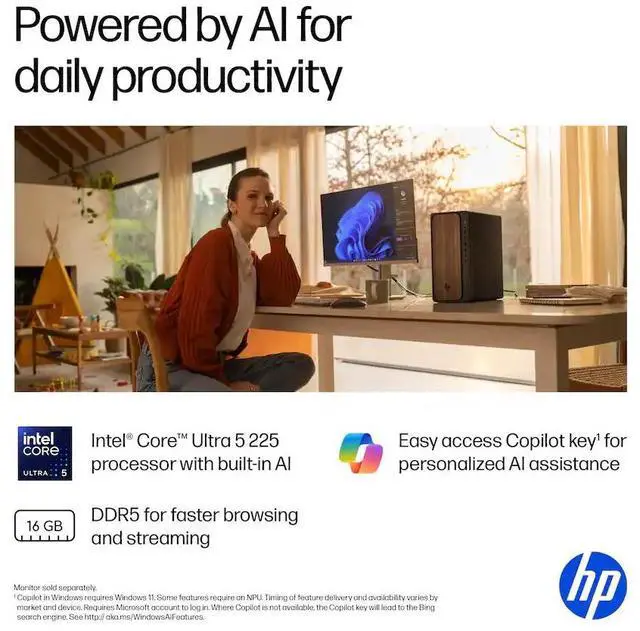Alt view image 3 of 6 - HP OmniDesk M03 Desktop,Intel Core Ultra 5 225(up to 4.9 GHz) + Intel AI Boost,Intel Arc Graphics,16 GB RAM,1 TB PCIe SSD,Windows 11 Pro
