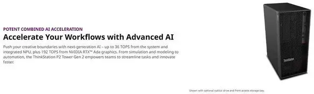 Alt view image 3 of 6 - Lenovo ThinkStation P2 Gen 2 Tower AI-Processing Workstation -Intel Core Ultra 5 225 -NVIDIA GeForce RTX 5060 -32 GB DDR5 RAM(4 x 8GB),512 GB SSD -Win 11 Pro