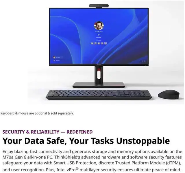 Alt view image 4 of 5 - Lenovo ThinkCentre M70a Gen 6 23.8" FHD Touch All-in-one Desktop -Intel Core Ultra 7 265T vPro + Intel AI Boost -16 GB DDR5 RAM,1 TB SSD -Win 11 Pro