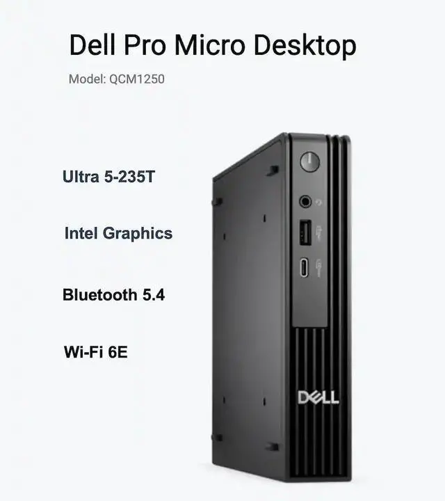 Alt view image 2 of 5 - Dell Pro Micro QCM1250 Business Desktop,Intel Core Ultra 5 235T Processor,Wi-Fi 6E,HDMI,DisplayPort,8 GB DDR5 RAM,512 GB SSD,Win 11 Pro