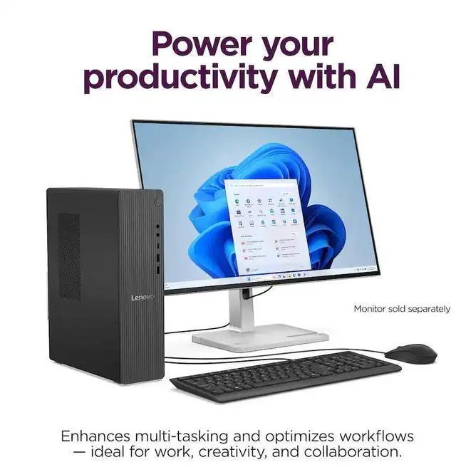 Alt view image 2 of 5 - Lenovo IdeaCentre Tower Desktop -Intel Processor 300 -Intel UHD Graphics 710 -AI Copilot -8 GB DDR5 RAM,256 GB PCIe SSD -Win 11 Pro