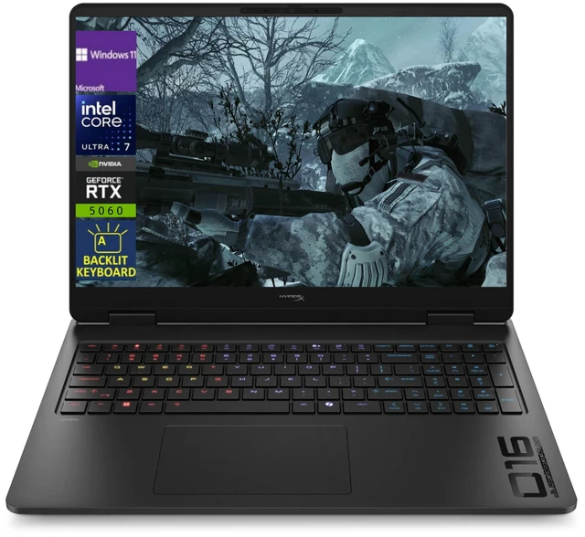 Main image of HP HyperX OMEN Gaming Laptop,16" 2K 165Hz Display,Intel Core Ultra 7 356H Processor,RTX 5060 Graphics,RGB Backlit KB,16GB DDR5 RAM,1 TB SSD,Win 11 Home