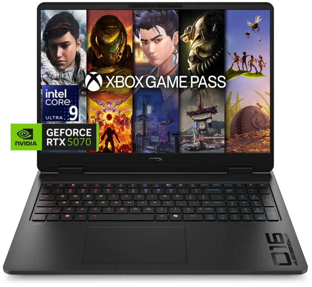 Main image of HP HyperX OMEN Gaming Laptop,16" 2K 165Hz Display,Intel Core Ultra 9 386H Processor,RTX 5070 Laptop GPU,RGB Backlit KB,32GB DDR5 RAM,2 TB SSD,Win 11 Home