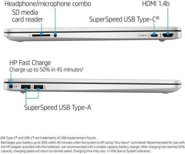Alt view image 5 of 5 - HP 15.6" FHD, AMD Athlon N3050, , Silver, Windows 10 Home 8GB RAM, 128GB SSD 15-ef1001wm