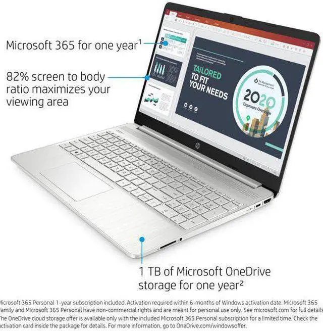 Alt view image 2 of 5 - HP 15.6" FHD, AMD Athlon N3050, , Silver, Windows 10 Home 8GB RAM, 128GB SSD 15-ef1001wm