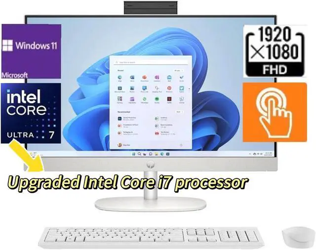 Main image of HP All-in-One 27" Touchscreen Desktop,Intel Core Ultra 7 155U (Beats Intel i7-1355U),Wi-Fi 6 and Bluetooth 5.3,32 GB RAM,1TB SSD,Win 11 Home