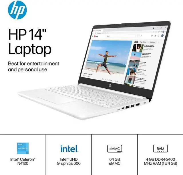 Alt view image 4 of 5 - HP Stream 14" HD Laptop, Intel Celeron N4120 Processor, 4GB RAM, 64GB Storage, Intel UHD Graphics, 720p Webcam, 1 Year Office 365,Win 11 S Mode, White