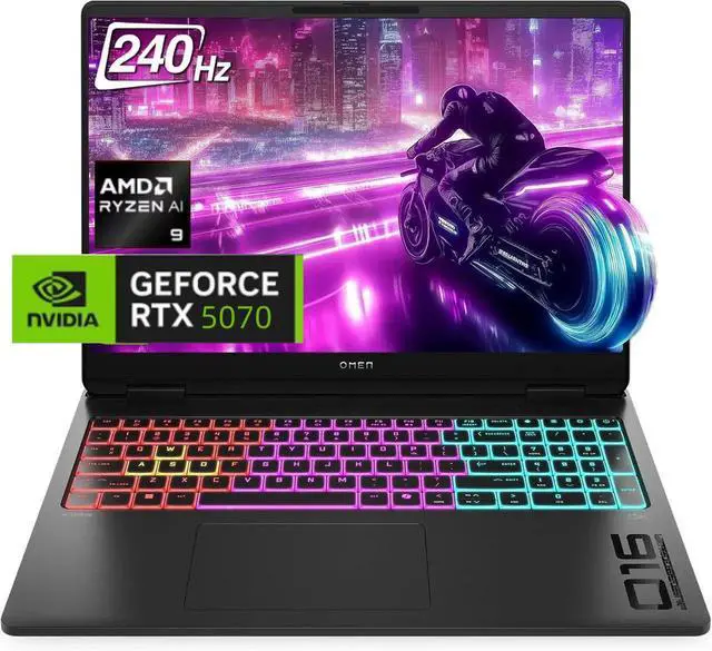 HP OMEN 16 Gaming Laptop,16" WQXGA 240Hz Display,AMD Ryzen 9 8940HX,NVIDIA GeForce RTX 5070 GPU,64 GB DDR5 RAM,2 TB PCIe SSD,Win 11 Home