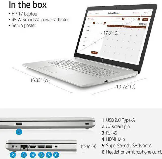 Alt view image 3 of 4 - HP 17.3" FHD, Intel Iris Xe Graphics, Intel Core i5-1135G7, 8GB RAM, 512GB SSD, Natural Silver, Windows 11 Pro,