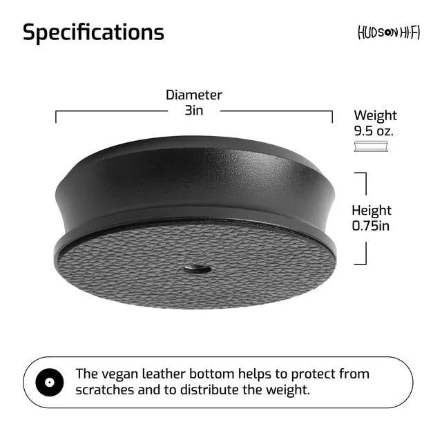 Alt view image 4 of 7 - SmallBen Record Weight Stabilizer with Protective Leather Pad - 9-Ounce Vinyl Turntable Weight - Durable & Stylish LP Stabilizer - Fits Any Turntable - Black Matte