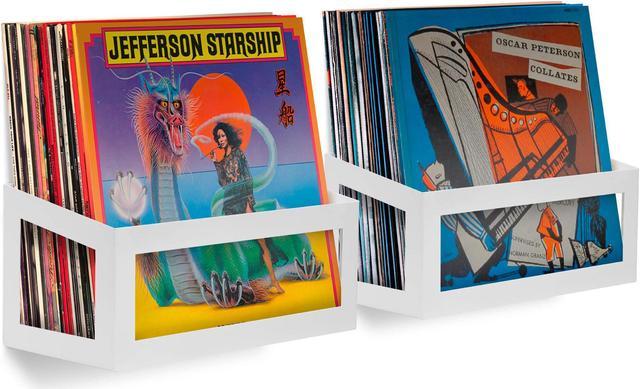 Hudson Hi-Fi Wall Mount Vinyl Record Storage 25-Album Display Holder -  White Pearl - Two Pack 