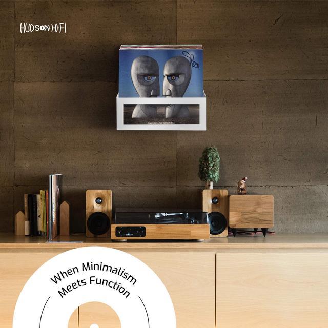 Hudson Hi-Fi Wall Mount Vinyl Record Storage 25-Album Display Holder -  White Pearl - Two Pack 