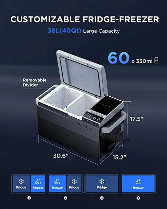 Alt view image 5 of 7 - EcoFlow GLACIER Car Refrigerator, 40 Qt(38L) Portable Refrigerator, Electric Cooler with Ice Maker, Dual Zone WIFI APP Control(-13~50), 12/24V DC/AC For Camping, Travel, Fishing, Outdoor, Truck