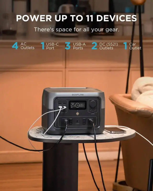 Alt view image 3 of 7 - EcoFlow Portable Power Station RIVER 2 Max, 512Wh LiFePO4 Battery/ 1 Hour Fast Charging, Up To 1000W Output Solar Generator (Solar Panel Optional) for Outdoor Camping/RVs/Home Use