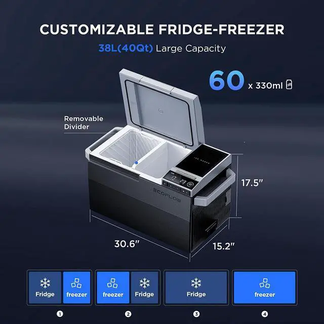 Alt view image 4 of 7 - ECOFLOW GLACIER Portable Car Refrigerator with Extra Battery, 40Qt(38L) Electric Cooler with Ice Maker, Dual Zone WIFI APP Control(-13~50), 12/24V DC/AC For Car, Camping, Travel, Fishing, Outdoor