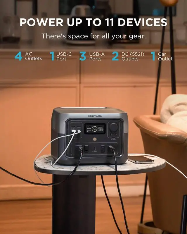 Alt view image 3 of 7 - EcoFlow Portable Power Station,RIVER 2 Max Solar Generator, 512Wh Capacity,1000W AC Output for Outdoor Camping,Home Use,Emergency,Used,Certified Reconditioned