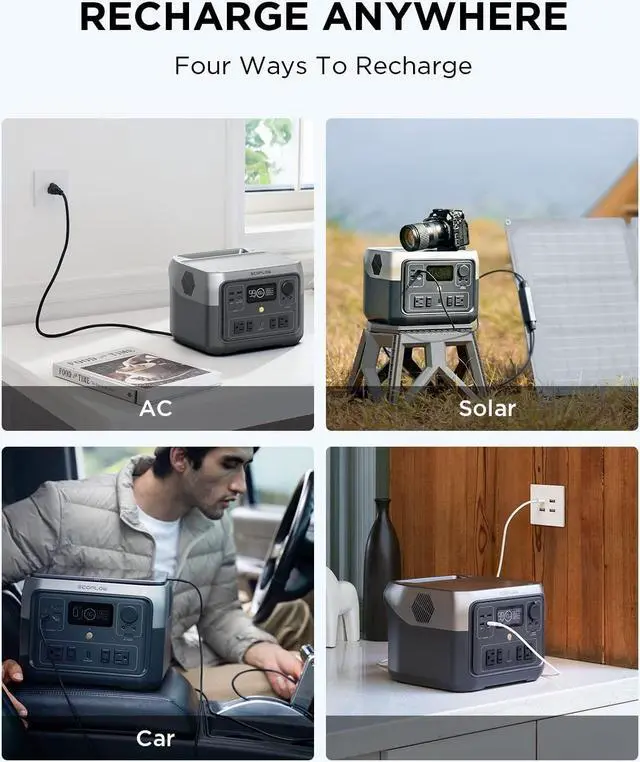 Alt view image 6 of 7 - EcoFlow Portable Power Station,RIVER 2 Max Solar Generator, 512Wh Capacity,1000W AC Output for Outdoor Camping,Home Use,Emergency,Used,Certified Reconditioned