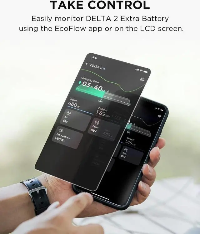 Alt view image 3 of 7 - EcoFlow DELTA 2 Extra Battery, 1kWh Added Capacity for Home Backup Power, Portable Battery to Power Multiple Heavy-Duty Devices