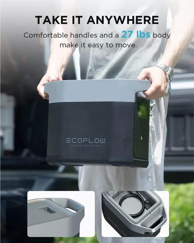 Alt view image 6 of 7 - EcoFlow DELTA 2 Extra Battery, 1kWh Added Capacity for Home Backup Power, Portable Battery to Power Multiple Heavy-Duty Devices