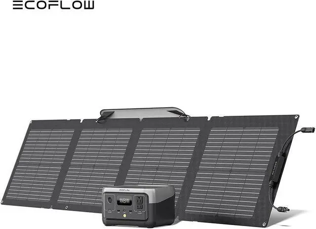 Main image of EcoFlow Solar Generator RIVER 2 256Wh LiFePO4 Battery with 110W Solar Panel, Portable Power Station for Home Backup Outdoors Camping RV Emergency