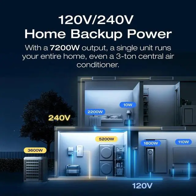 Alt view image 2 of 7 - EcoFlow 12kWh Power Station: DELTA Pro Ultra with Extra Battery, 120/240V 7200W AC Output, Lifepo4 Home Battery Backup Expandable to 90kWh, Solar Generator for Home Use, Emergency, Camping, RV