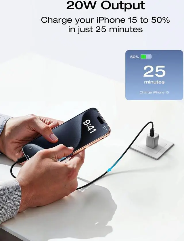 Alt view image 4 of 6 - EcoFlow RAPID 20W GaN USB C Charger with Cable,Fast Type C Charging Block Plug for Rapid Compatible with iPhone 15/15 Pro/14/14 Pro Max/13, Galaxy, iPad