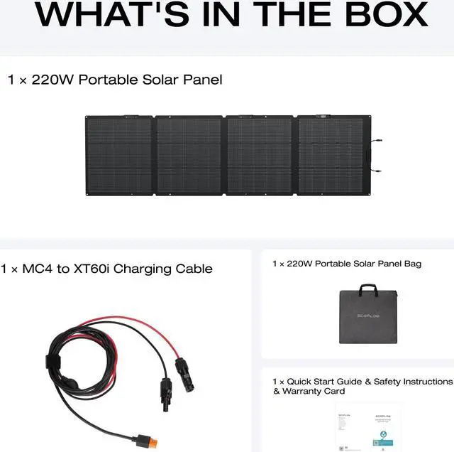 Alt view image 7 of 7 - EcoFlow 220W Portable Solar Panel for Power Station, Foldable Solar Charger with Adjustable Kickstand, Waterproof IP67 for Outdoor Camping,RV,off Grid System