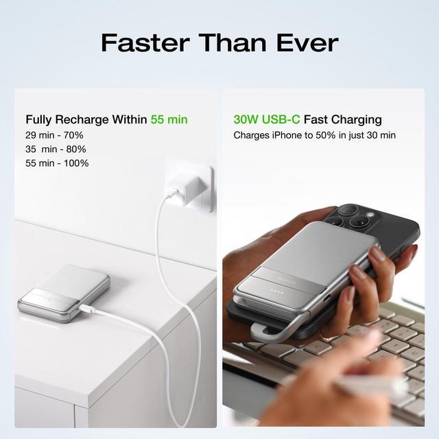 Alt view image 7 of 7 - EcoFlow Rapid Power Bank 5000mAh Qi2 Certified Wireless 15W Ultra-Fast Magnetic Portable Charger, 30W Max Fast Charging Battery Pack with Built-in USB-C Cable & Stand, Compatible with iPhone 16/15