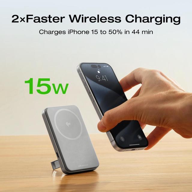 Alt view image 3 of 7 - EcoFlow Rapid Power Bank 5000mAh Qi2 Certified Wireless 15W Ultra-Fast Magnetic Portable Charger, 30W Max Fast Charging Battery Pack with Built-in USB-C Cable & Stand, Compatible with iPhone 16/15