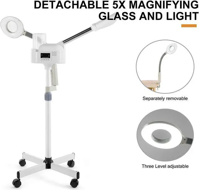 Alt view image 5 of 7 - Artist Hand Professional 2 in 1 5x LED Magnifying Lamp Facial Steamer Upgrade Esthetician Steamer with Hot & Cold Nozzle Beauty Salon Spa