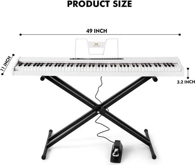 Alt view image 2 of 7 - Mustar 88-Key Electronic Digital Piano, Semi Weighted Keys, MDF, Double tube Stand, MIDI USB, Storage Bag, Sustain Pedal, Power Supply, Built-in speaker (White)
