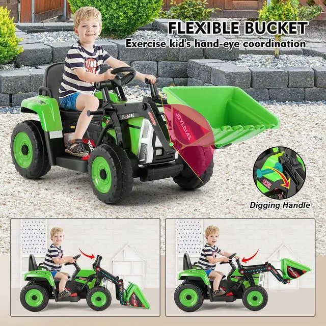 Alt view image 3 of 6 - JOYLDIAS 12V Kids Ride On Excavator 3 Speeds Electric Construction Vehicle Digger with Remote Control, Bluetooth, Microphone Jack, Music, Lights (Green)