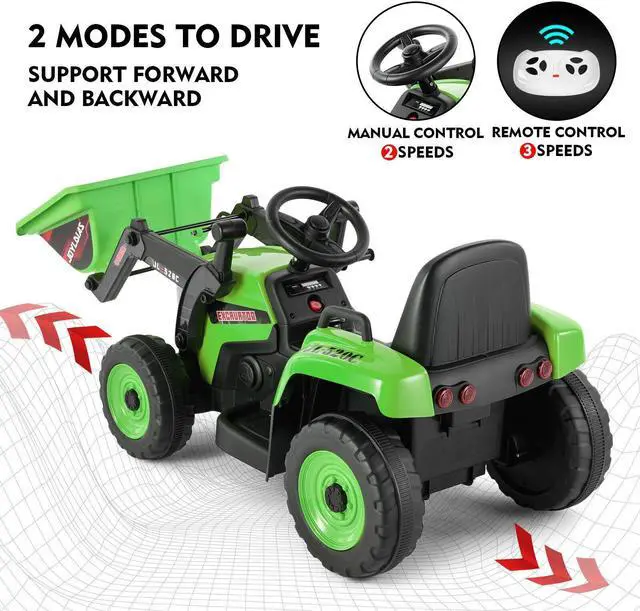 Alt view image 4 of 6 - JOYLDIAS 12V Kids Ride On Excavator 3 Speeds Electric Construction Vehicle Digger with Remote Control, Bluetooth, Microphone Jack, Music, Lights (Green)