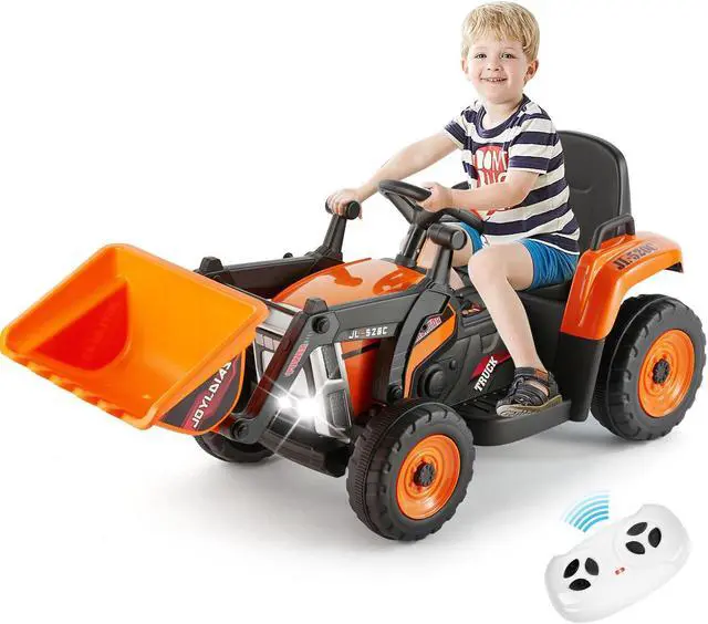 Main image of JOYLDIAS 12V Kids Ride On Excavator 3 Speeds Electric Construction Vehicle Digger with Remote Control, Bluetooth, Microphone Jack, Music, Lights (Orange)