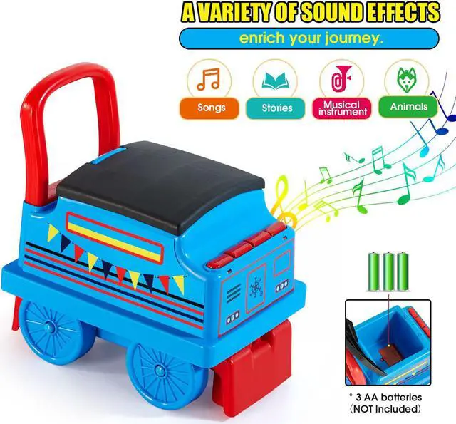 Alt view image 6 of 6 - JOYLDIAS Train Carriage for Ride on Train with Songs, Stories, Storage and Handle, Blue