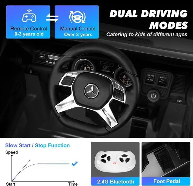 Alt view image 5 of 6 - JOYLDIAS 12V Kids Ride on Car 3 Speeds Licensed Mercedes-Benz Electric Toy w/ Bluetooth, Remote Control, LED Lights (Black)