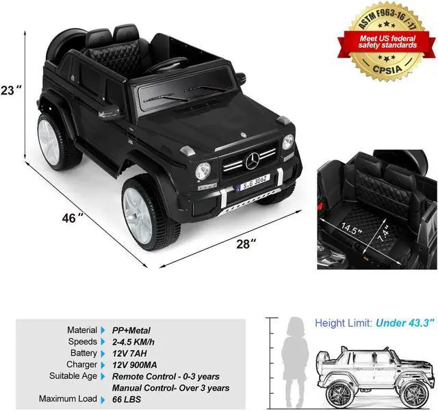 Alt view image 2 of 6 - JOYLDIAS 12V Kids Ride on Car 3 Speeds Licensed Mercedes-Benz Electric Toy w/ Bluetooth, Remote Control, LED Lights (Black)