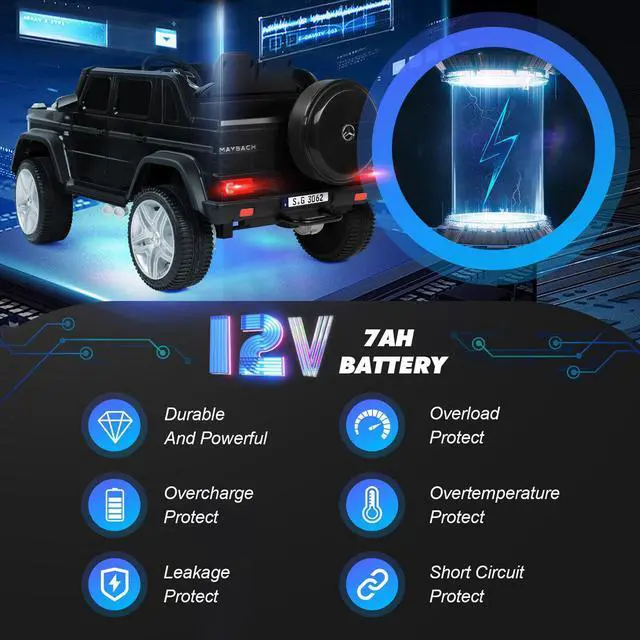 Alt view image 3 of 6 - JOYLDIAS 12V Kids Ride on Car 3 Speeds Licensed Mercedes-Benz Electric Toy w/ Bluetooth, Remote Control, LED Lights (Black)